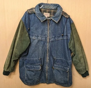 Vintage Arizona Jeans Men's XL Denim And Suede Hooded Jacket Y2K Embroidery  - Picture 1 of 14