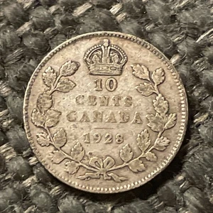 1928 Canada Dime 10 Cent Silver Coin.  George V. - Picture 1 of 2