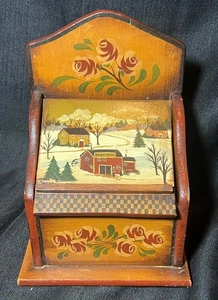 Vintage Tharion Rohmann Holz Volkskunst Rezeptbox Landschaftsmalerei Americana - Bild 1 von 21