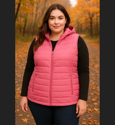 Chaleco acolchado con capucha y cremallera completa rosa 2X 18/20 Torrid Light Foto 1 de 4