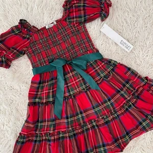 Badgley Mischka Girls Red Plaid Smocked Dress with Bow Size 6 - Picture 1 of 8