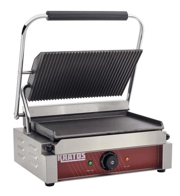 Parrilla Panini de encimera individual comercial Kratos 29Y-022, placa de 14"x9", ranurada Foto 1 de 4