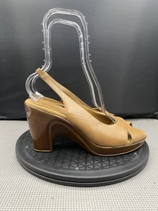 Aerosols Womens  Sandals Size 11 Brown Leather  Strappy Slingback  Wooden Heels - Picture 1 of 11