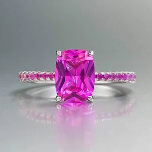 2CT Engagement Ring Radiant Natural Pink Stone 925 Solid Silver - Picture 1 of 51