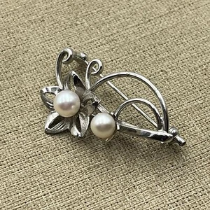 Vintage unisex silver 950 pearl and floral brooch - Imagen 1 de 5