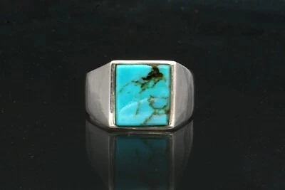 Anel masculino pesado turquesa quadrado sinete prata esterlina 925 tamanho 12 - Imagem 1 de 4