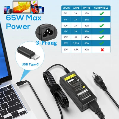 65W USB C Laptop Charger Power Adapter For Lenovo IdeaPad 3 14" Intel Core i5 i7 - Image 1 of 4