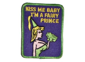 Kiss Me Baby I'm a Fairy Prince, Charming Vtg Sew-on Embroidered Clothing Patch - Picture 1 of 1