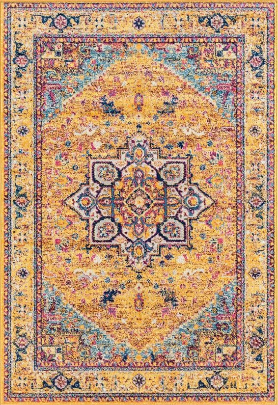 Transitional/Area Rug,burnt orange, blue, and magenta pink 5'3" x 7'2" Rectangle - Image 1 of 1