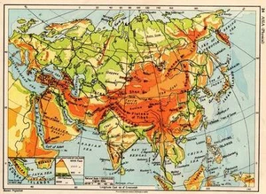 Asia Physical 1938 Original Antique Colour Map - Picture 1 of 1