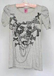 Cute Tees Girls Gray Girly Bow Design Jewel Stone Short Sleeve Shirt Top Size S - Picture 1 of 11