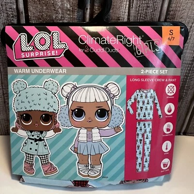 LOL Sorpresa Cuddle Duds Niña 2 Piezas Top Pantalones Pequeños 6/7 PJs Ropa Interior Cálida Nuevo Foto 1 de 4