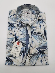 Camisa Milano Italia manga corta S 37/38 cuello kent estampado ajuste moderno - Imagen 1 de 7