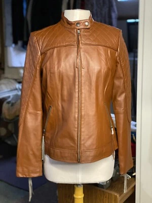 *NUEVO SIN ETIQUETAS* Chaqueta de cuero para mujer exclusiva de Neiman Marcus piel de becerro marrón - grande  Foto 1 de 4