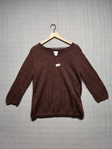 Jaclyn Smith Women's Sweater Brown v-neck 3/4 Sleeve Pullover Solid Size XL - Picture 1 of 7
