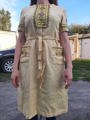 Ukrainian handmade women dress linen fabric modern vishivanka new - Image 1 of 4