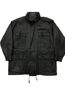 VTG Timberland Weathergear Dk Brown Wool Lined Leather Jacket Men’s XL Portugal - Picture 1 of 14