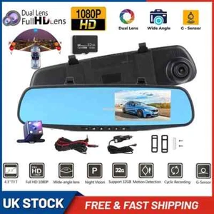 4.3'' Car Dash Camera Front Rear View Mirror Reverse Camera DVR HD Dual Lens UK - Picture 1 of 8