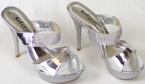 SELINA BY SUMMER RIO size 8 silver ultra-high-heel platform party sandals - Picture 1 of 15