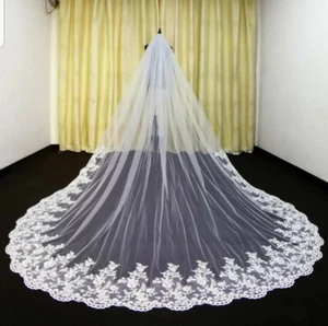UK1 Nivel 3 x 3M Longitud Catedral Nupcial Lujo Boda Velo Borde de Encaje con Peine - Imagen 1 de 7