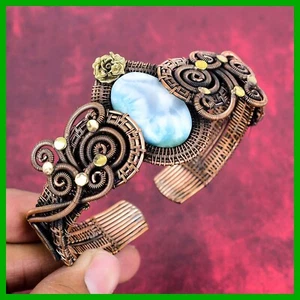Osterangebot Larimar Stein Draht Wickel Blume Hals Chakra Armreif Schmuck Kupfer - Bild 1 von 6