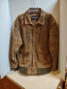 Vintage Leather Brown Bomber Jacket motorcycle Men's XL soft military * READ* - Picture 1 of 12
