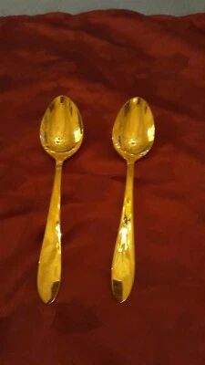 2 Retroneu flatware gold colored teaspoons marked  18/8  - Image 1 of 3