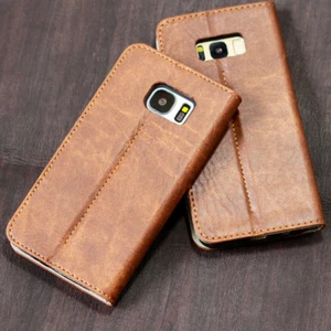 Premium Schutzhülle für Apple / Samsung Smartphone Tasche Case Cover Handy braun - Picture 1 of 12