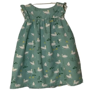 Baby Boden Blue Corduroy Duck Print Ruffle Pinnie Dress 12-18 Month Garden Farm - Picture 1 of 8