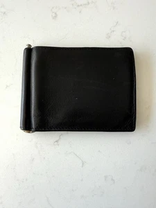 Mori Kompaktes schmales schwarzes Leder-Geldbörse mit Doppelfaltung Kartenetui und Geldklammer - Bild 1 von 12