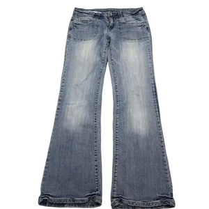 Pantalones informales para mujer 11 azules tiro medio diseño 5 bolsillos pierna acampanada pantalones de mezclilla descoloridos - Imagen 1 de 18