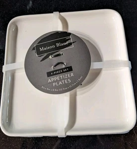 Maison Blanc Four Piece Porcelain Appetiser 5" Square White Plates ~New~ - Picture 1 of 4