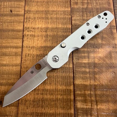 Spyderco Smock CPM-CruWear Satin Blade - Raw Aluminum Handles - C240ALCWP NEW!! - Image 1 of 4