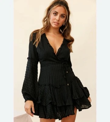 Saints + Secrets Neve Layered Ruffle Hem Dress Black Size Medium Sexy Goth - Image 1 of 4