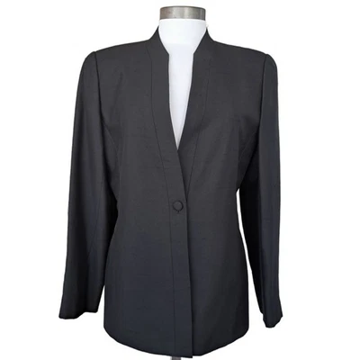 CARLISLE Black Silk Shantung Collarless Jacket Blazer Size 8 Minimalist  - Image 1 of 4