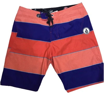 Pantalones Cortos de Tabla Volcom Rayas para Hombres 32 Naranja Púrpura 2 Vías Elastizados Skate Surf Foto 1 de 4
