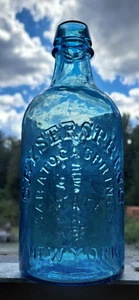 LANCASTER ICE BLUE GEYSER SPRING SARATOGA SPRINGS BOTTIGLIA ACQUA VETRO STATO DI NY - Foto 1 di 10