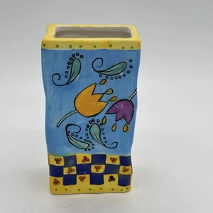 Jarrón rectangular caprichoso colorido pintado a mano de cerámica Milson And Louis - Imagen 1 de 11