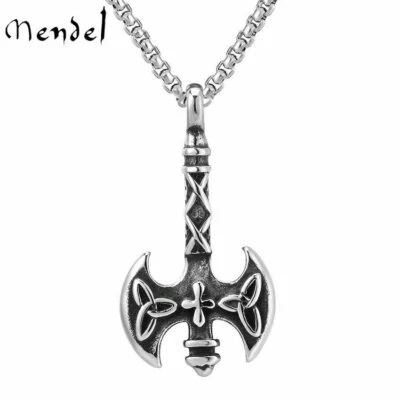 MENDEL Stainless Steel Viking Celtic Trinity Knot Triquetra Axe Pendant Necklace - Image 1 of 4