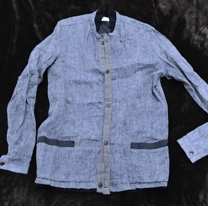 LN! Ute Ploier blue tiny plaid linen buttondown shirt jacket Men's 48 / M Medium - Picture 1 of 3