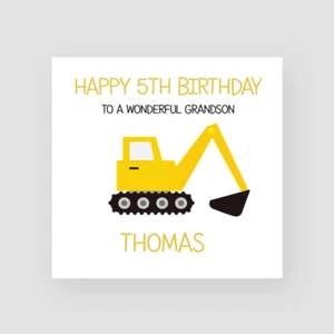 Tarjeta de quinto cumpleaños personalizada de excavadora hecha a mano hijo nieto sobrino niño pequeño - Imagen 1 de 6