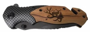 Handmade Deer on Antler Engraved 8" Blade Folding Pocket Knife Custom Design - Picture 1 of 7