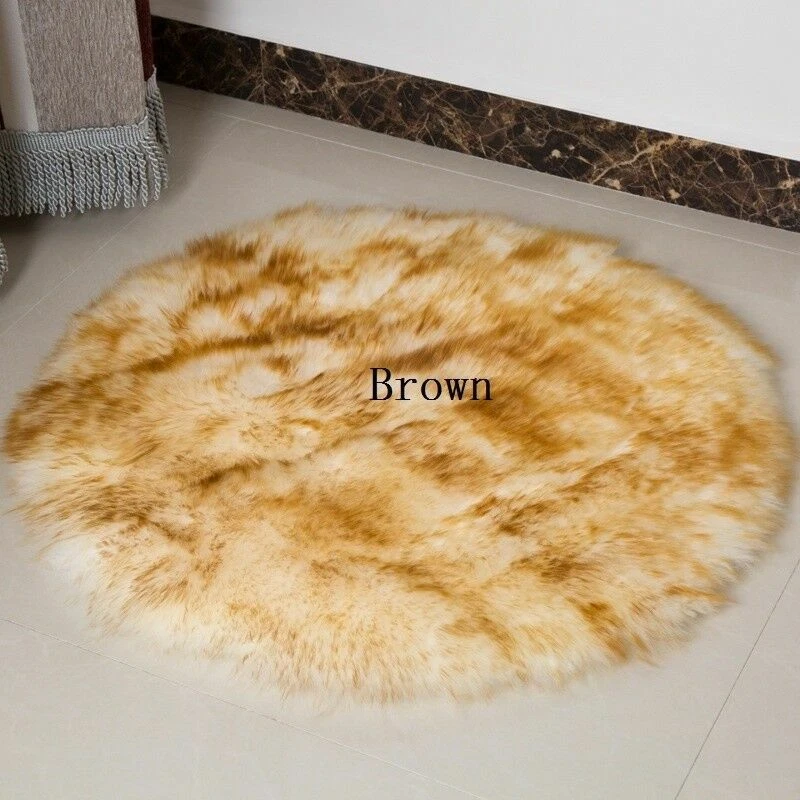Sheepskin Round Wool Carpet Plush Fur Rug Floor Mat Foot Pad Soft Home Decor Red - Image 1 of 1