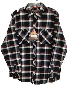 Camisa de franela Americaware manga larga abotonada negra a cuadros para hombre talla cuello grande - Imagen 1 de 19