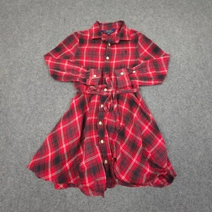 Ralph Lauren Dress Kids 6 red plaid Cotton long Sleeve button up Size 6 - Picture 1 of 8