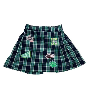 Justice X Stranger Things Green & Blue Plaid Skirt Skort W/ Patches Size S (7/8) - Picture 1 of 7