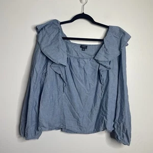 J Crew Chambray Ruffle Square Neck Long Sleeve Blouse Top Women’s Size XLarge XL - Picture 1 of 9