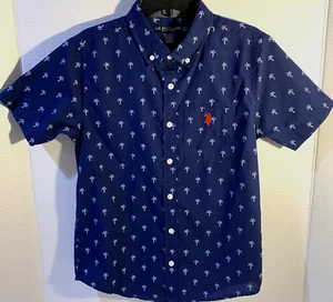 U.S. Polo Assn. Boys Button-up Shirt Palm Tree Design Navy Blue M (10-12) - Picture 1 of 11