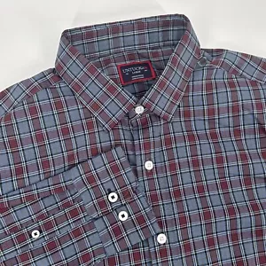 Chemise Untuckit Macallan homme grande taille bleu rouge à carreaux performance stretch décontractée - Photo 1/5