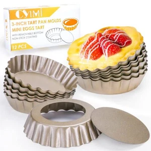 Cyimi 12 pcs Egg Tart Molds 3" Mini Tart Pans Removable BottomCupcake Cake Mu... - Picture 1 of 7